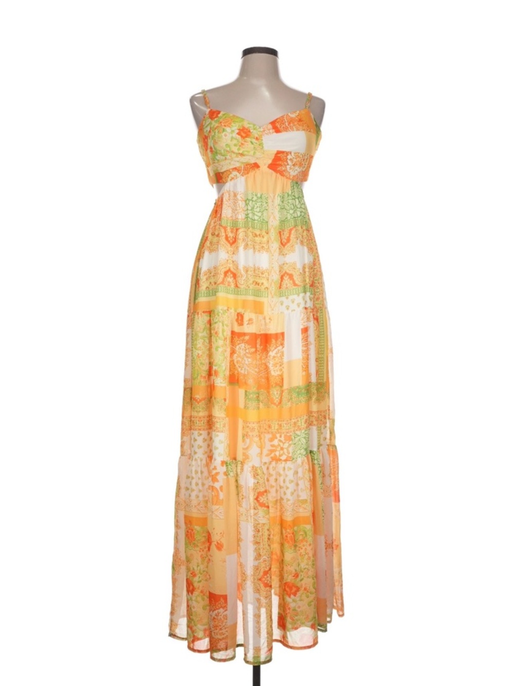 Flying Tomato Side Cutouts Colorful Boho Flowing Tiered Maxi Dress• Large